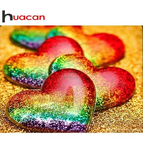 Huacan Diamond Painting Heart Kit Diamond Embroidery Full Square Rhinestones Diamond Mosaic Love Home Decoration