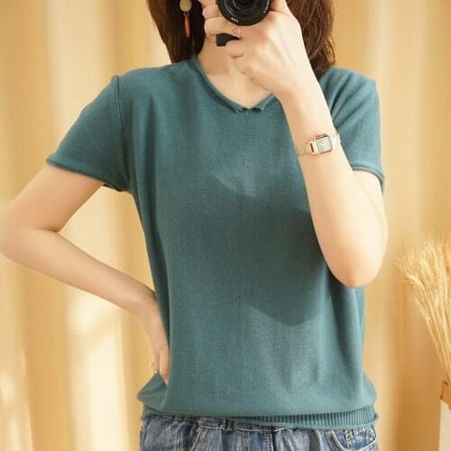 BELIARST 100% Cotton Knitted Sweater Women Sweater And Pullover V-Neck Half Sleeve Casual Female Pullover Women Knitted Pull