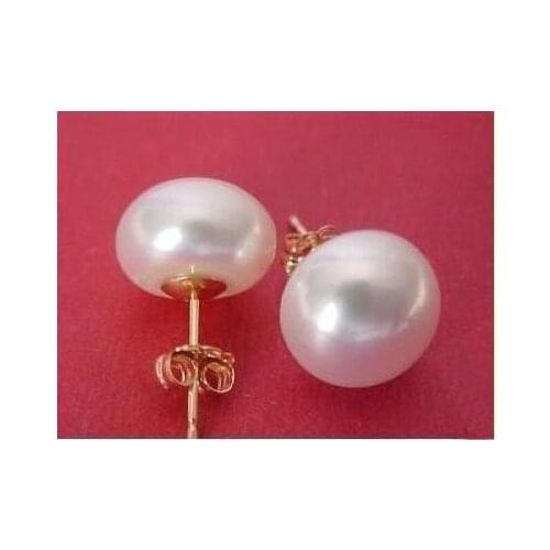 New Favorite Pearl Jewelry Beautiful AAA 10-11MM White Color Real Freshwater Pearls 14K Gold Stud Earrings Charming Lady Gift