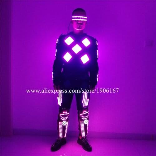 Colorful Led Luminous Robot Dance Suit RGB Led Glasses Led Flashing Armor Led Light Up Outfits Stage Performance Costume Clothes
