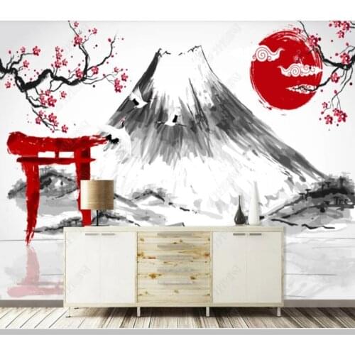 Papel de parede Abstract Japanese Mt. Fuji plum blossoms wallpaper mural,living room tv wall bedroom wall papers home decor