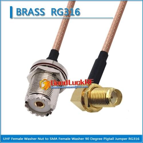 PL259 SO239 UHF Female O-ring Bulkhead Washer Nut to SMA Female Washer Nut Right Angle Coaxial Pigtail Jumper RG316 extend Cable