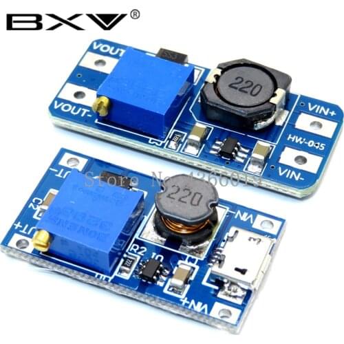 1PCS MT3608 DC-DC Adjustable Boost Module 2A Boost Plate Step Up Module with MICRO USB 2V-24V to 5V 9V 12V 28V