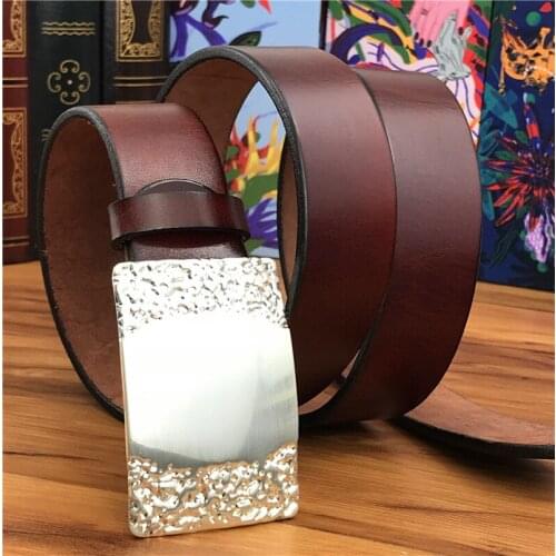 Metal Belt Buckle Leather Belt Men Ceinture Homme Men Belt Genuine Leather Men Strap Riem Waist Male Leather Belt Wide MBT0016