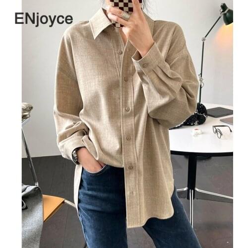 Spring Fall Vintage Brushed Lapel Shirts Women Thick Shirt Office Ladies Workwear French Style Casual Loose Blouse