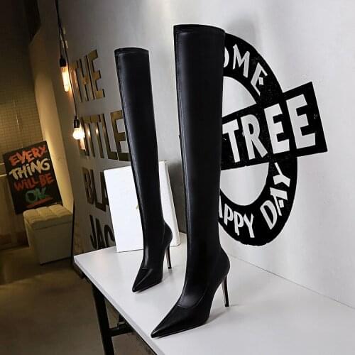 2021 Sexy High heels over the knee boots women thigh high boots Ladies Autumn winter Long boots shoes woman Black Plus size 43