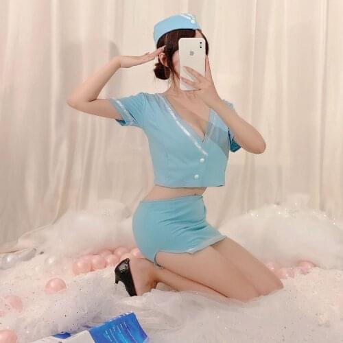 Sexy Role Play Slutty Stewardess Uniform Mini Skirt Sex Cosplay Erotic Costume Porno Outfit Low-cut Plus Size Police Lingerie