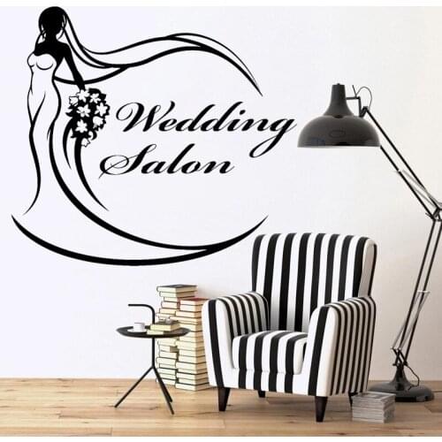 Bridal Shop Wall Sticker Wedding Dress Decal Wedding Salon Decals Removable Store Window Decoration Creative Bride Flower