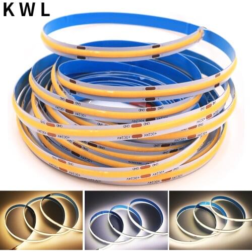 KeWL 5M DC 12V 24V High Density Flexible COB LED Strip Light RA90 300/308/384/528LEDs/M Flexible LED Tape for Home Decoration