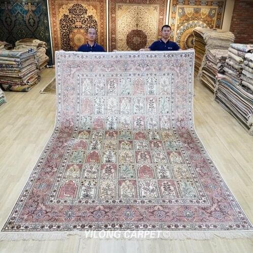 YILONG 8'x10' Persian Silk Rug Hand-knotted Large Carpets Tabriz Handmade (TJ178A)