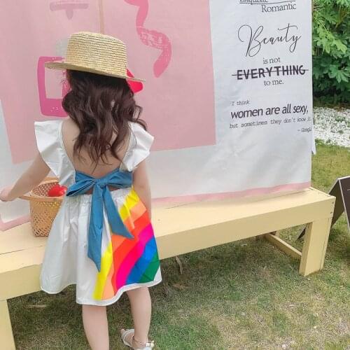 Girls Rainbow Printed Summer Dress Party Dress for Kids Girl Birthday Girls Clothes Dress for Kids Fasshion Clothing