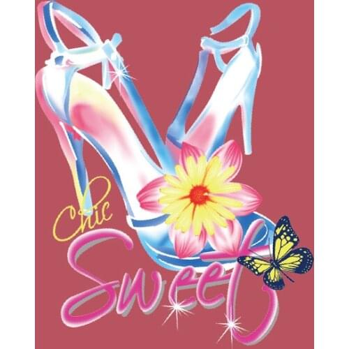 Womens T-shirt DIY heat transfer heat transfer crystal shoes butterfly flower design iron heating can be washed on the clothes