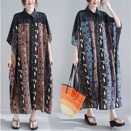 2021 Summer Fashion New Style Loose Extra Large Size Printed Lapel Single-Breasted Shirt Female Comfortable Dress Trendy H012