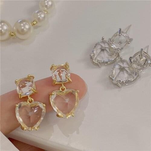 AOMU French Gold Silver Color Copper Love Earrings Irregular Geometric Transparent Crystal Cut Surface Drop Earrings for Women