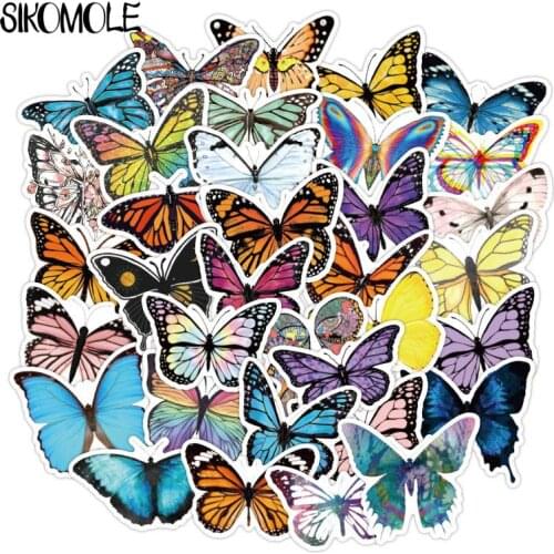 50PCS Colorful Butterfly Stickers For Laptop Skateboard Guitar Stationery DIY Fridge Bottle Kids Toys Decal Graffiti Sticker F5