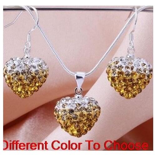 2 set/lot multicolor mixed Beads Gradient Heart set drop earrings Necklace Pendant 16 inch Snake Chains y5352