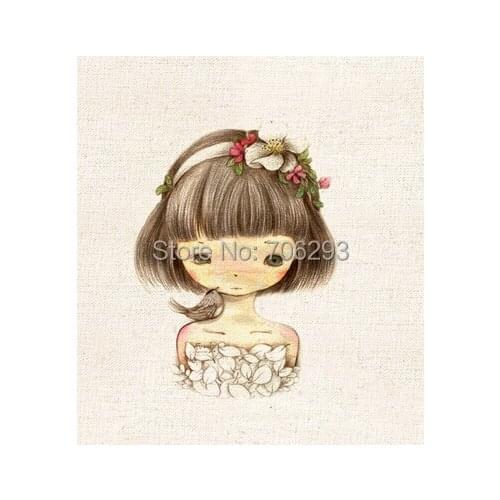 5pcs/set Hand dyed Cotton Linen printed Quilt Fabric For DIY Sewing Patchwork HomeTextile Decor 20cmX20cm pretty Girl