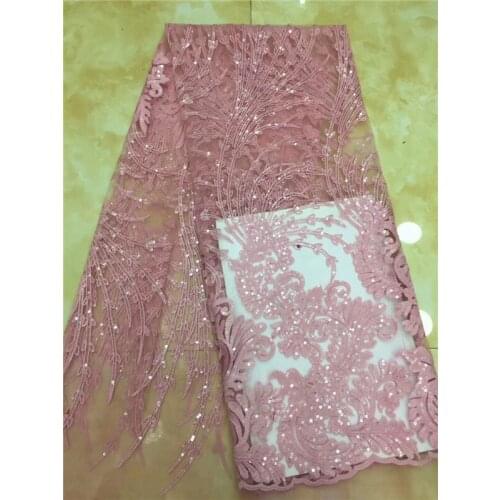 5yards/lot ) 2019 New High quality emerald pink Velvet African tulle lace French net lace fabric with Sequins for party dress