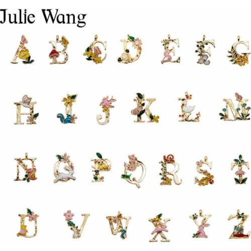 Julie Wang 6PCS A-Z 26 Initial Enamel Alphabet Letter Charms Gold Tone Necklace Pendant Earrings Jewelry Making Accessory