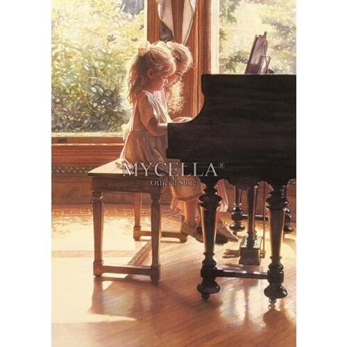 5d Diy Diamond Painting Cross Stitch Diamond Mosaic Music Children Sisters playing the piano Embroidery Home Decor Christmas