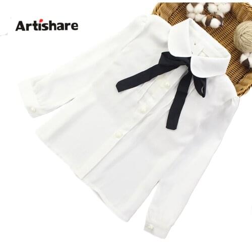 Artishare Girls Blouse Chiffon Kids Girls School Clothes Long Sleeved Children White Kids Tops Shirt Child Clothing For Age 3-12