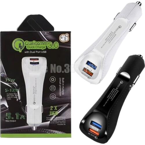 50pcs Car Charger Quick Charge Dual USB Charger Qualcomm QC3.0+3.1A Fast Charging Adapter for iphone Samsung Universal phone