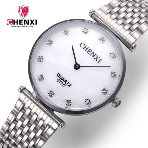 CHENXI Couple Watch Brand Stainless Steel Men Women Diamond Watch Fashion Luxury Gift Clock Silver Quartz Lover Watches Relogios