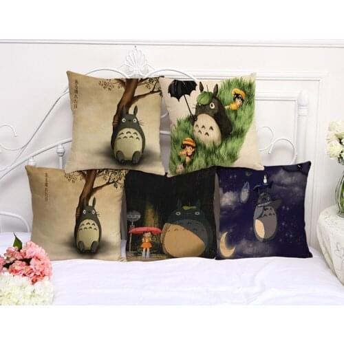 Decorative Pillow Cushion Case Cartoon TOTORO Anime Pillowcase 17.5 Inch Cotton Linen Chair Seat Throw Pillow Cover C1074