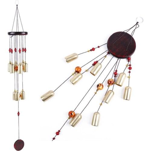 Wooden Wind Chimes Double Layer 9 Copper Bell Pendant Lucky Feng Shui Solid Wood Decoration Storefront Door Hanging Copper Alloy