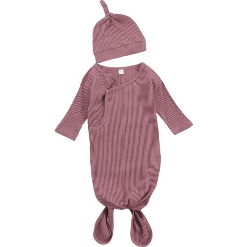 Pudcoco Baby Ribbed Cloth Sleeping Bag Cotton Solid Color Open Front Long Sleeve Bunting with Cap Soft Cozy Sleeping Bag 0-3M