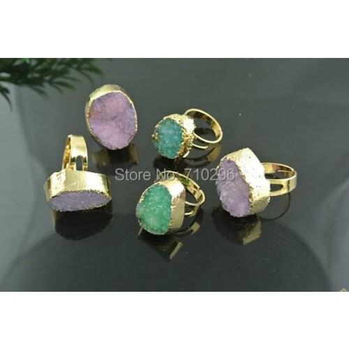 Drusy Cluster Quartz Geode Stone natural Drusy Cluster fashion jewelry finger rings 10 pcs/lot