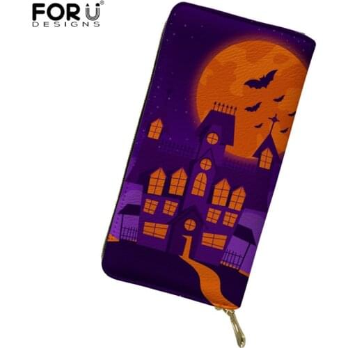 FORUDESIGNS Halloween Fright Night Printed Women Wallets Leather Ladies Coin Pocket Card Holder Phone Clucth Porte Feuille Femme