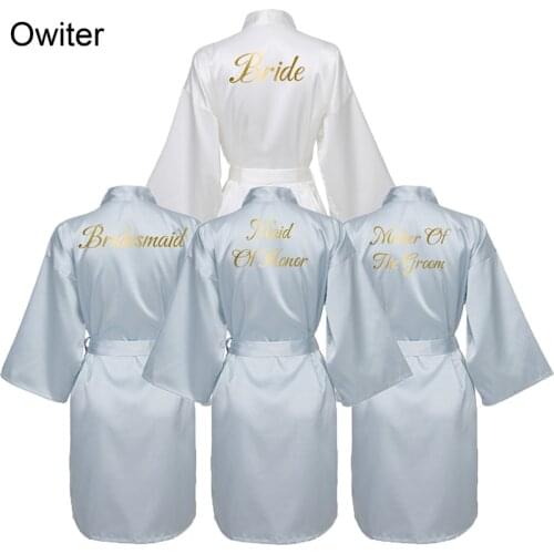 Silk Satin Robes Bridesmaid Bride Robes Bridesmaid Robes Wedding Long Robe Bathrobe Gold Print Royal Blue Robe