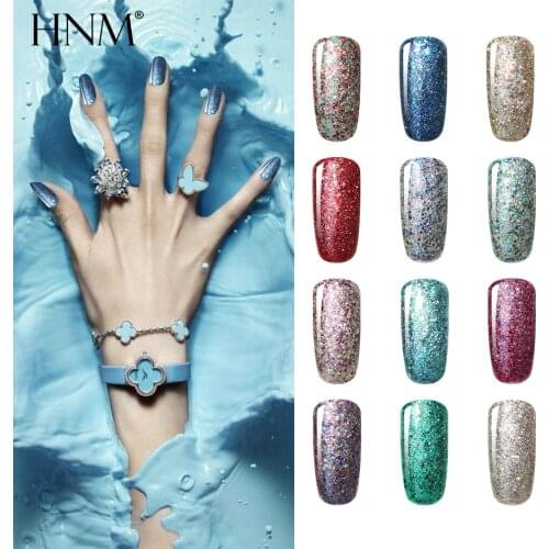 HNM 8ML Starry Glitter Semi Permanent Gel Nail Polish UV Resin LED Nail Gel Hybrid Varnish Lucky Lacquer 22 Colors Stamping