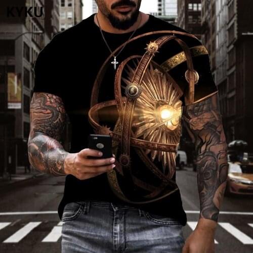 KYKU Brand Compass T-shirt Men Hip Hop Anime Clothes Harajuku Tshirt Printed Short Sleeve Punk Rock Casual Tops Style O-Neck