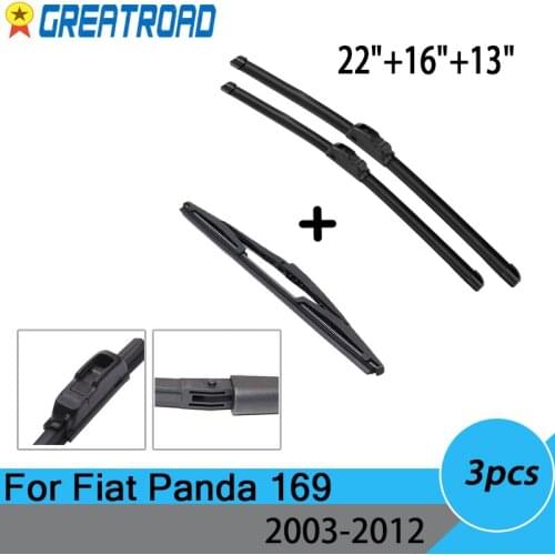 Wiper Front & Rear Wiper Blades Set For Fiat Panda 169 2003-2012 2004 2005 2006 2007 2008 2009 Windshield Windscreen 22"16"13"