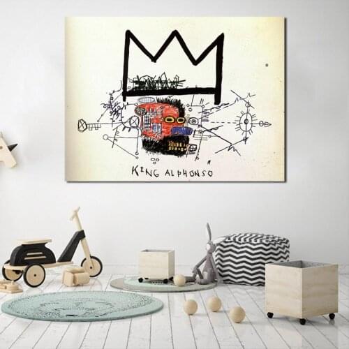 King Alphonso By Jean Michel Wall Art Canvas Posters Prints Painting Oil Wall Pictures For Modern Living Room Home Decor Artwork