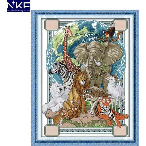 NKF Animal Stamped Cross Stitch Pattern 11CT 14CT DIY Kits Needlework Embroidery Counted Cross Stitch Sets for Home Decoration