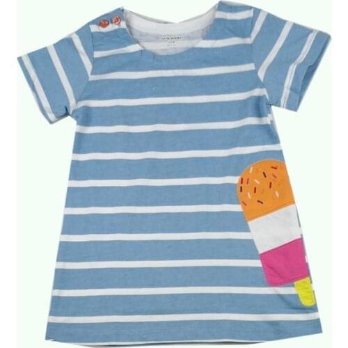 Little Maven New Summer Kids Short-sleeved Blue Striped Ice-sucker Appliques O-neck Knitted 1-6yrs Cotton Girls Casual Dresses