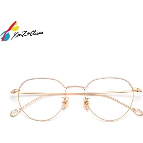XINZE Pure Titanium Glasses Frame High Quality Retro Eyeglasses Optical Prescription Men Women fashion with myopia frames