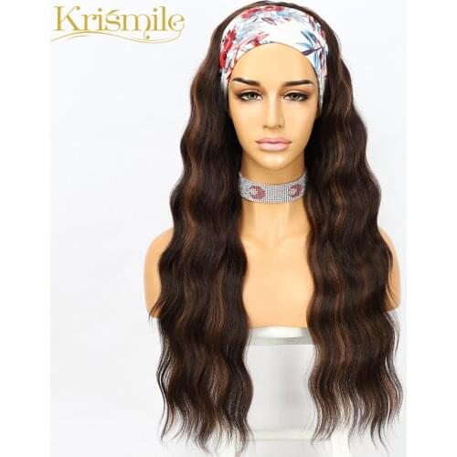 Deep Wave Mixed Brown Headband Wig Daily Party Travel Holidays Long No Gel Glueless Wig for Women Make Up with 2 Free Bands
