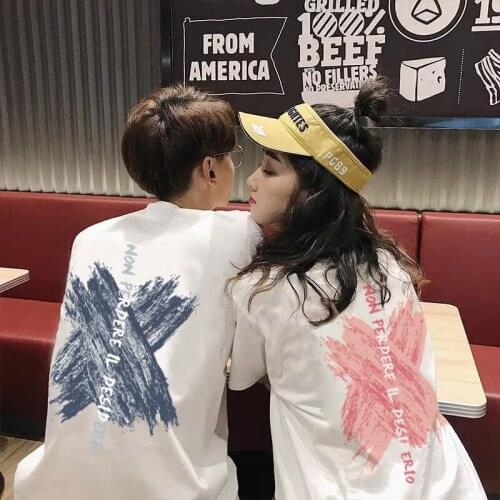 100% cotton couples wear short-sleeved t-shirt female Korean version of ins tide 2021 spring and summer new loose-fitting top
