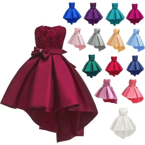Flower Girls Embroidery Dresses 2021 New Princess Lace Top Vestidos Birthday Christmas Party Teenager Bridesmaid High Low Dress