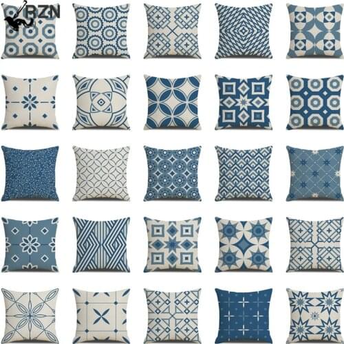 Nordic blue geometric Mandala Cotton linen Thorw pillow digital printing car sofa bed pillowcovers cushion cover pillowcase