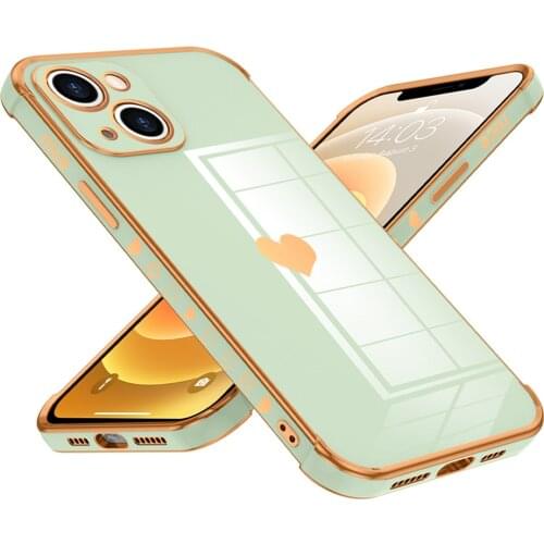 Luxury Gold Plating Side Heart Pattern Phone Case for iPhone 11 12 Pro Max 12 Mini X Xs Xr 7 8 Plus Shockproof 6D Silicone Cover