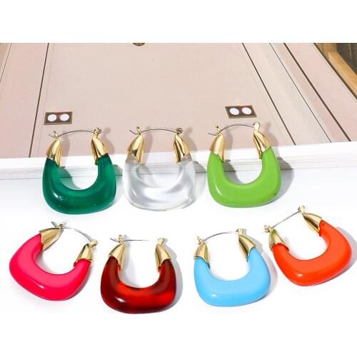 New Retro Color Transparent Resin Epoxy Hoop Earrings for Woman Statement Drop Dangle Earrings Trendy Jewelry Accessories
