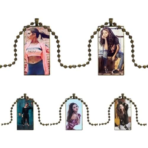 Glass Cabochon Pendant Necklace Rectangle Fashion Necklace For Women Fashion Selena Gomez