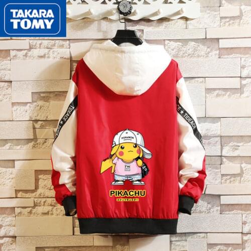 TAKARA TOMY Pokemon Mens Spring and Autumn Fashion Loose Casual All-match Jacket Jacket Simple Cartoon Comfortable Denim Jacket