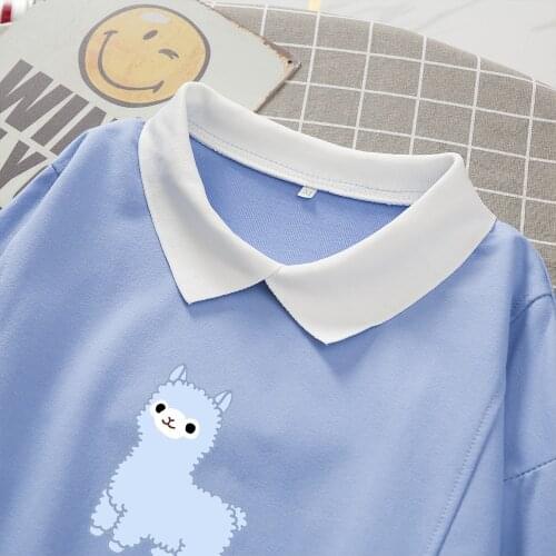 Oversized Long Sleeve Sweatshirt Polo Blue Fashion Hoodie Sweatshirt Korean Fashion Clothing Kawaii 90s Aesthetic Woman Hoodies