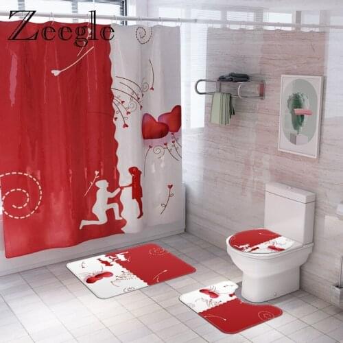 Zeegle Bath Shower Curtain 4pcs Bathroom Mat Set Toilet U Typ Non-slip Toilet Shower Mat Foot Rug Pedestal Rug Bath Accessories